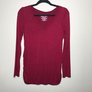 Kathy Maternity Long Sleeve V Neck Blouse Burgundy